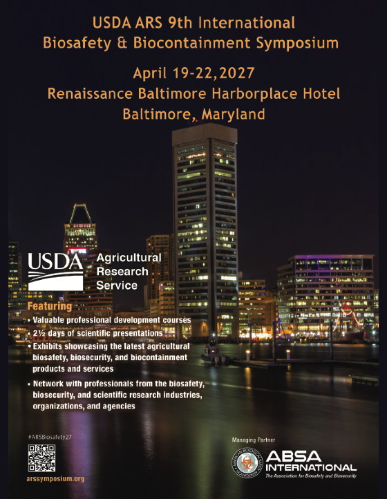 Flyer for the USDA ARS 9th International Biosafety & Biocontainment Symposium